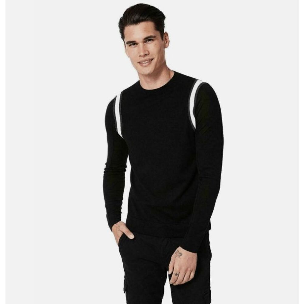 Good Man Brand Extra Fine Merino Wool Sweater Black White Light Size‎ Medium